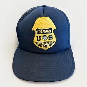 Vintage 80s US Treasury Special Agent ATF Blue Adjustable SnapBack Mesh Hat Cap